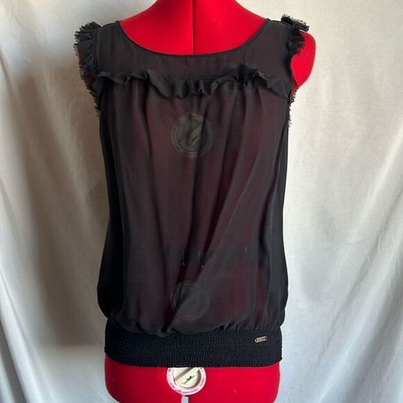 MM14 Guess sleeveless silk ruffled blouse - Picture 1 of 12